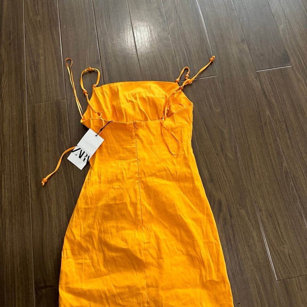 Zara stretchy Orange Square Neck Mini Dress - Picture 4 of 4